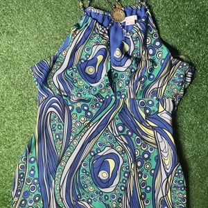 I.C.E Y2K 2000s Blue and Green Patterned Top With Beaded/Chain Straps